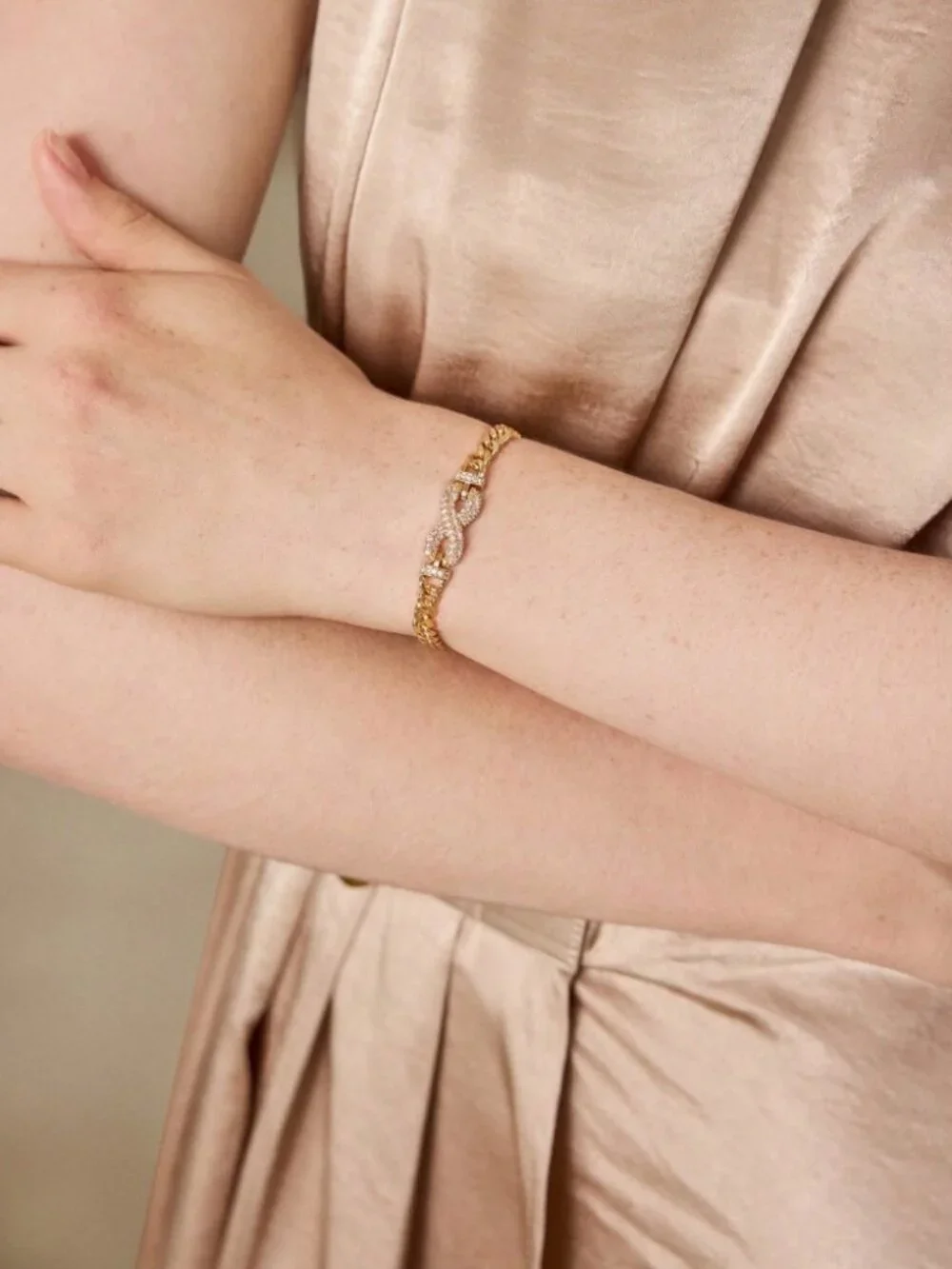 Gold Cuban Link Bracelet with Pave Crystal Accent